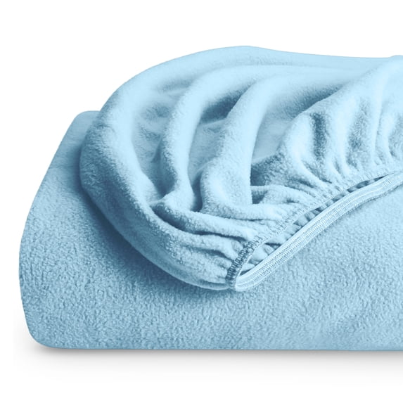 Bare Home Cozy Fleece Fitted Sheet - Extra Plush Polar Fleece - Deep Pocket Bed Sheet - Twin XL, Light Blue