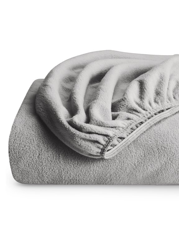 Cozy Fleece Fitted Sheet - Extra Plush Polar Fleece - Deep Pocket Bed Sheet - Twin XL, Light Gray