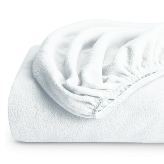 Bare Home Cozy Fleece Fitted Sheet - Extra Plush Polar Fleece - Deep Pocket Bed Sheet - Twin XL, White