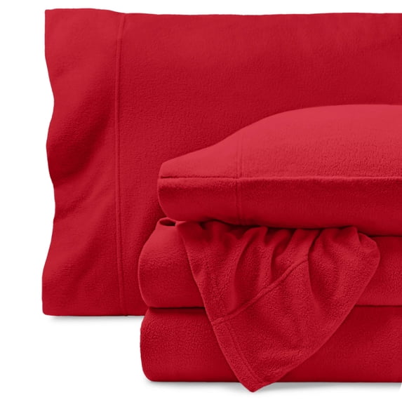 Bare Home Cozy Fleece Sheet Set - Extra Plush Polar Fleece - Deep Pocket - Full, Red