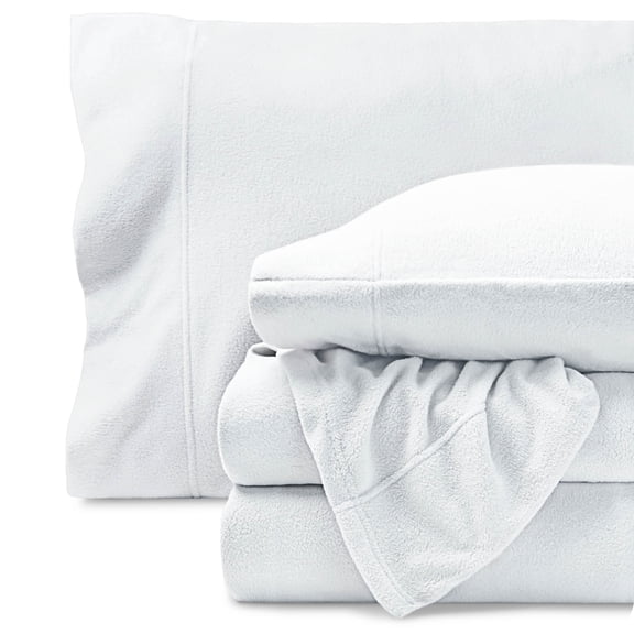 Bare Home Cozy Fleece Sheet Set - Extra Plush Polar Fleece - Deep Pocket - Full, White