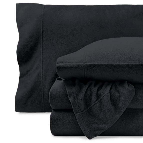 Bare Home Cozy Fleece Sheet Set - Extra Plush Polar Fleece - Deep Pocket - Queen, Black
