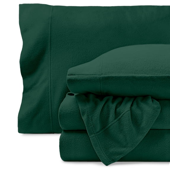 Bare Home Cozy Fleece Sheet Set - Extra Plush Polar Fleece - Deep Pocket - Queen, Forest Green