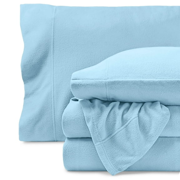 Bare Home Cozy Fleece Sheet Set - Extra Plush Polar Fleece - Deep Pocket - Queen, Light Blue