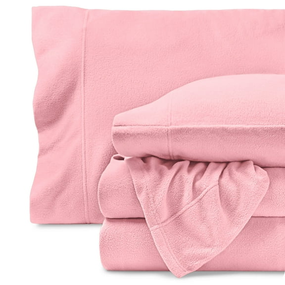 Bare Home Cozy Fleece Sheet Set - Extra Plush Polar Fleece - Deep Pocket - Queen, Light Pink