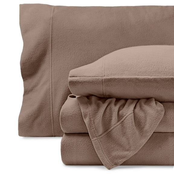 Bare Home Cozy Fleece Sheet Set - Extra Plush Polar Fleece - Deep Pocket - Queen, Taupe