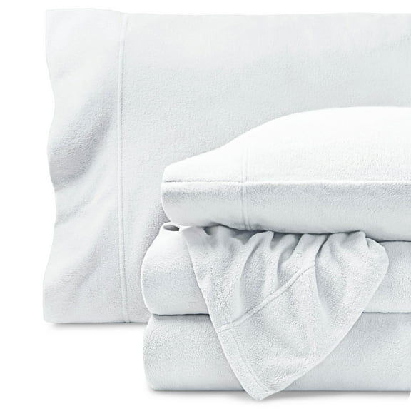 Bare Home Cozy Fleece Sheet Set - Extra Plush Polar Fleece - Deep Pocket - Queen, White