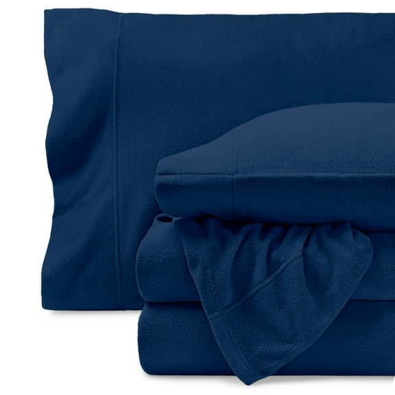 Bare Home Cozy Fleece Sheet Set - Extra Plush Polar Fleece - Deep Pocket - Split King, Dark Blue