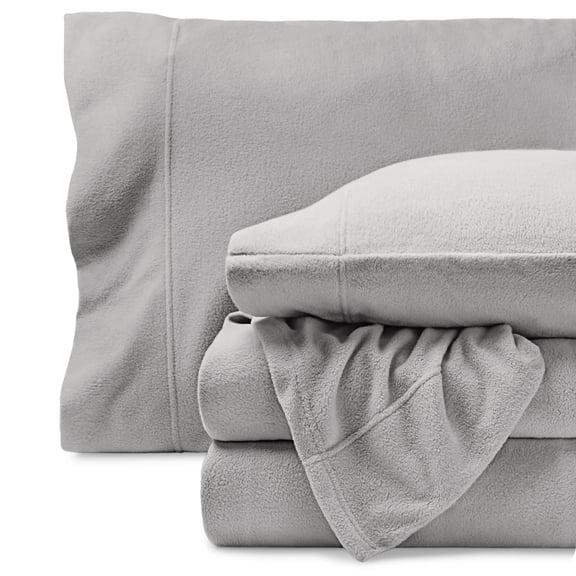 Bare Home Cozy Fleece Sheet Set - Extra Plush Polar Fleece - Deep Pocket - Split King, Light Gray