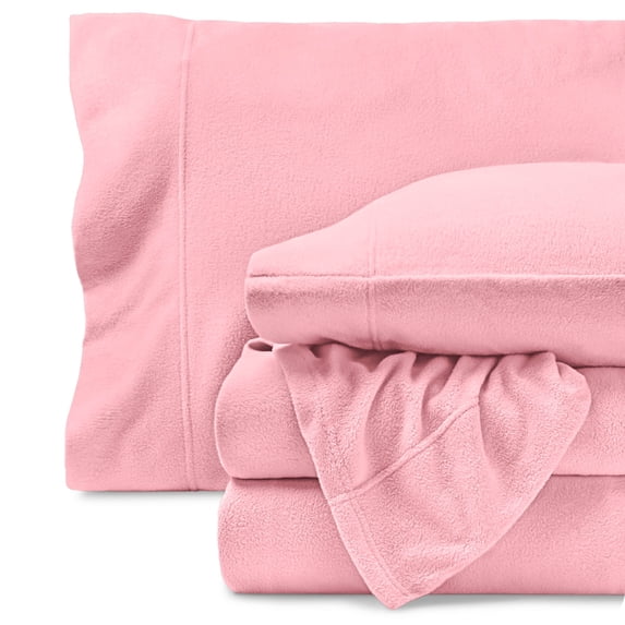 Bare Home Cozy Fleece Sheet Set - Extra Plush Polar Fleece - Deep Pocket - Split King, Light Pink