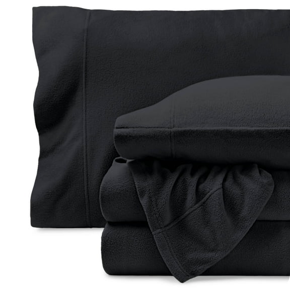 Bare Home Cozy Fleece Sheet Set - Extra Plush Polar Fleece - Deep Pocket - Twin, Black