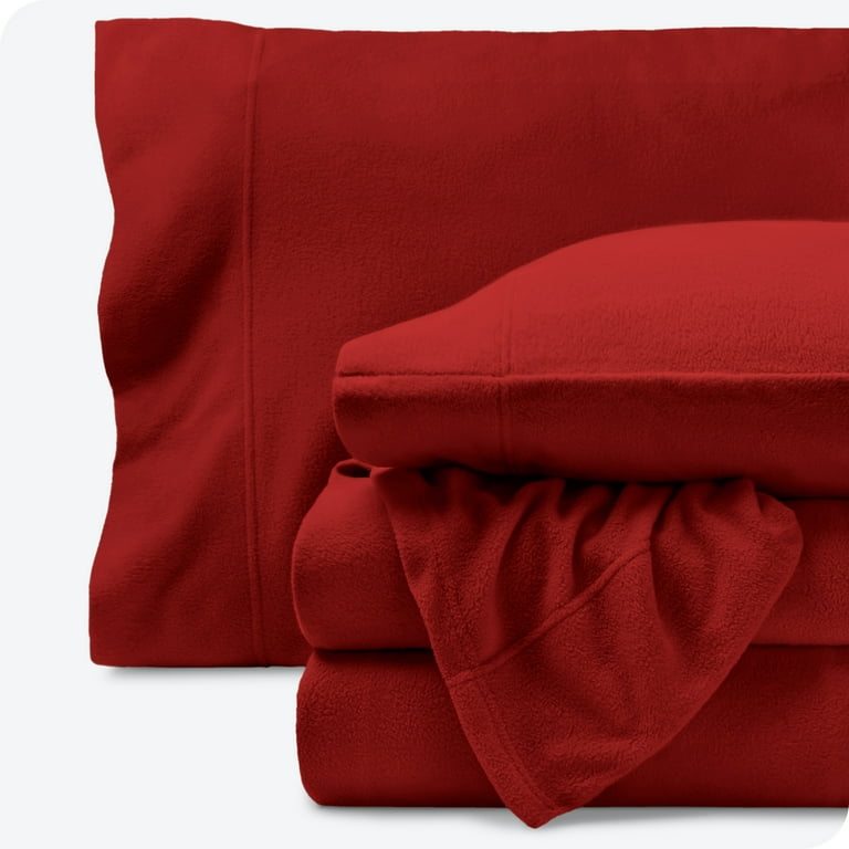 Bare Home Cozy Fleece Sheet Set - Extra Plush Polar Fleece - Deep Pocket -  Twin, Red