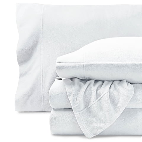 Bare Home Cozy Fleece Sheet Set - Extra Plush Polar Fleece - Deep Pocket - Twin, White