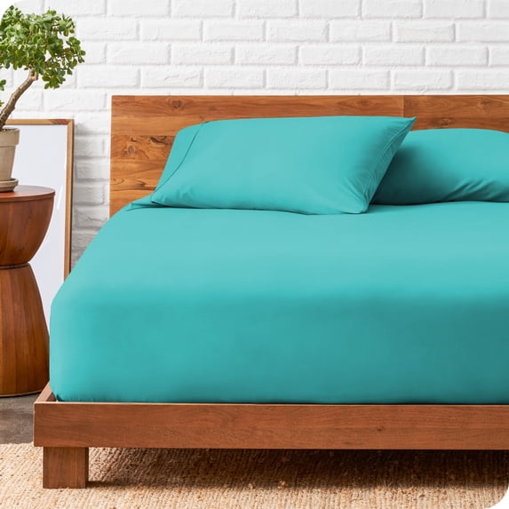 Bare Home Deep Pocket Fitted Sheet & Pillowcase Set, Hypoallergenic Aqua Split King
