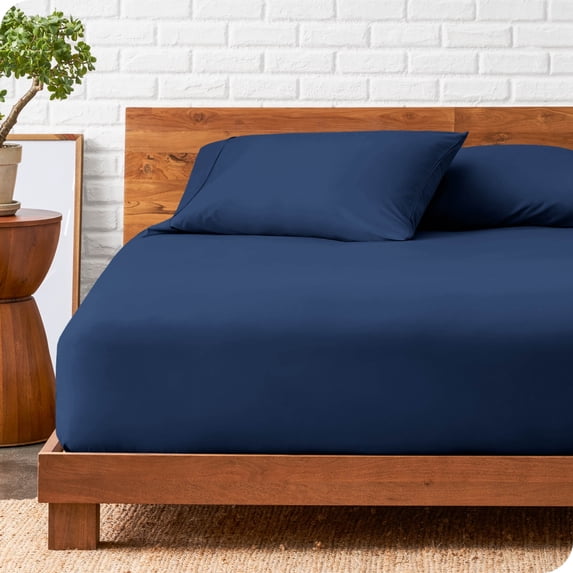 Bare Home Deep Pocket Fitted Sheet & Pillowcase Set, Hypoallergenic Dark Blue Full