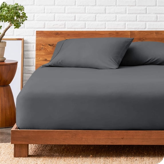 Bare Home Deep Pocket Fitted Sheet & Pillowcase Set, Hypoallergenic Grey King