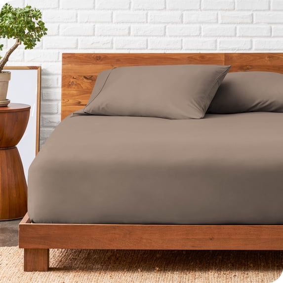 Bare Home Deep Pocket Fitted Sheet & Pillowcase Set, Hypoallergenic Taupe Twin