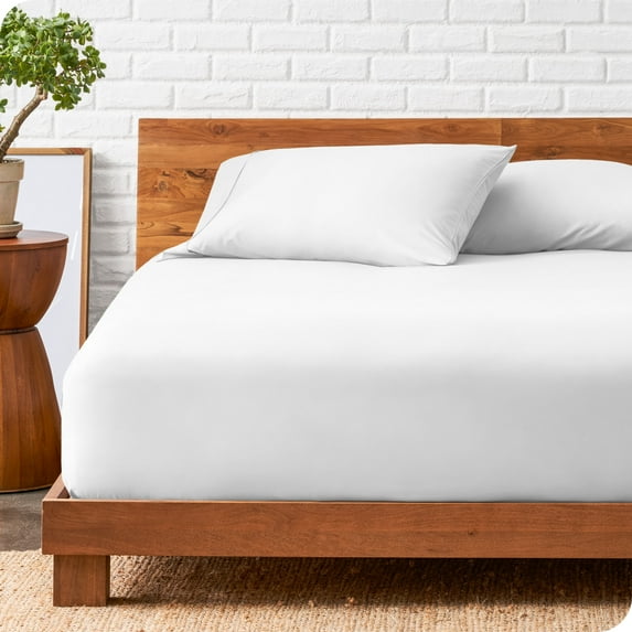Bare Home Deep Pocket Fitted Sheet & Pillowcase Set, Hypoallergenic White Queen