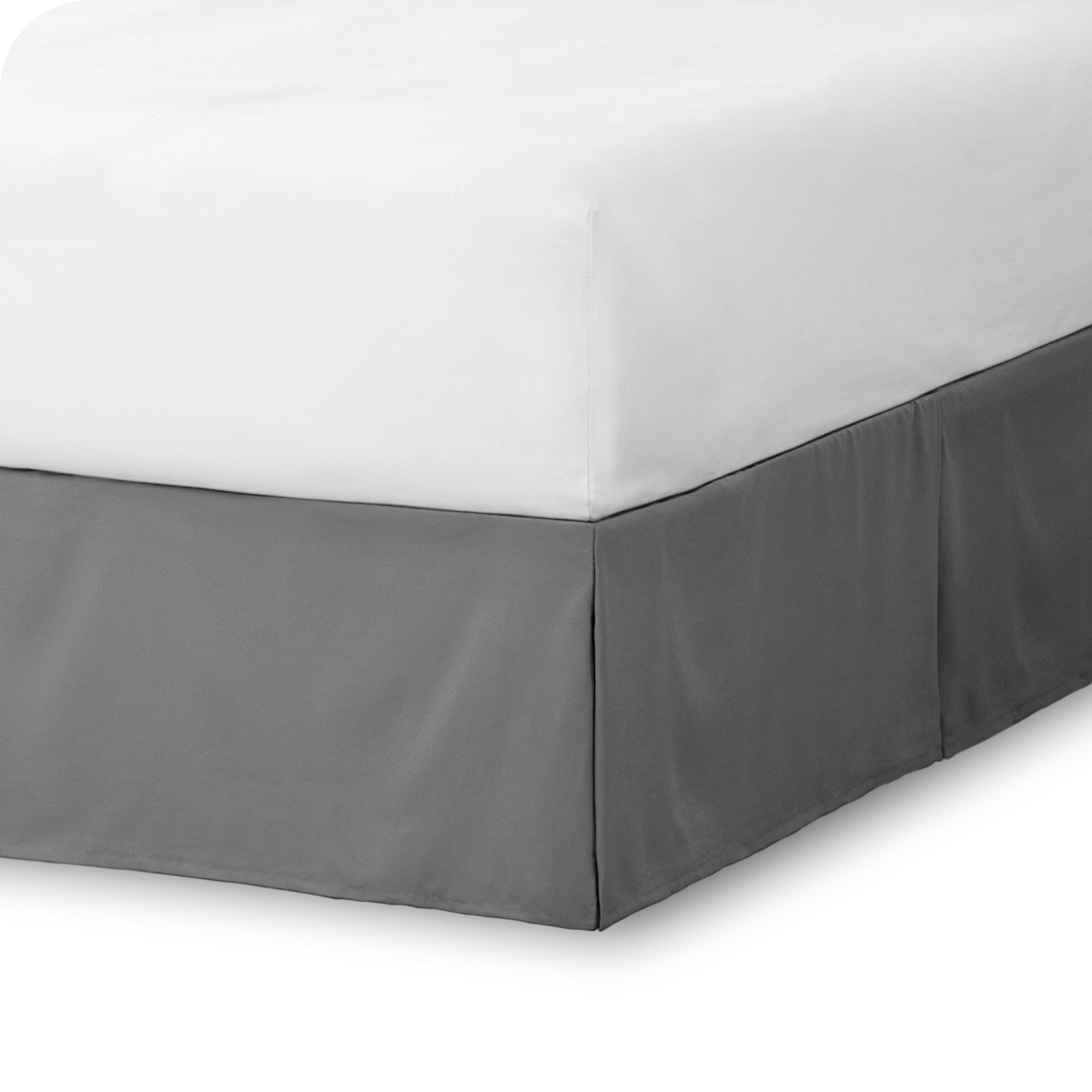 Gray Polyester King Size Pleated Bed Skirt with 15-Inch Drop