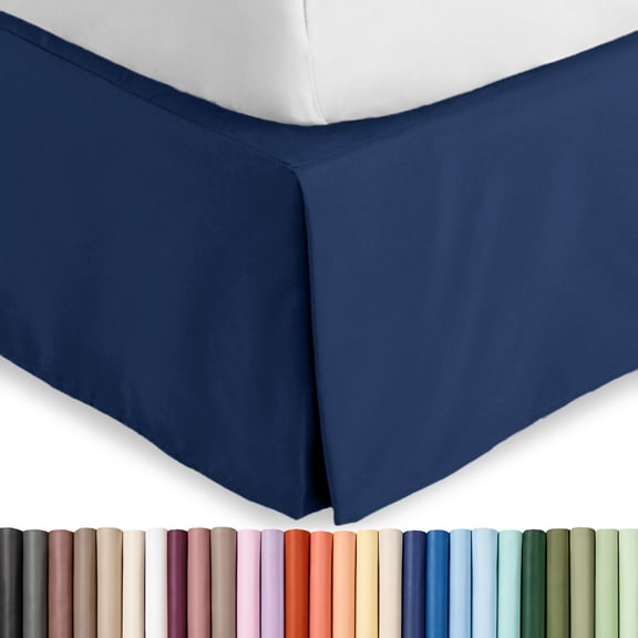 Bare Home Double Brushed Bed Skirt - Premium 1800 Collection - 15-inch Drop - Queen, Dark Blue