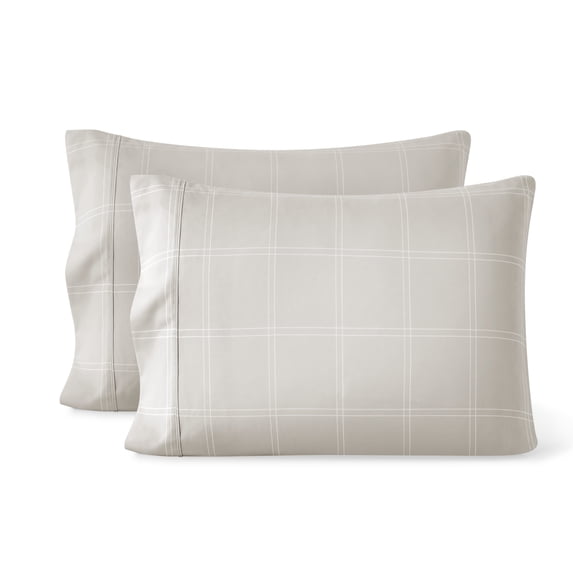 Bare Home Pillowcase Set - Premium 1800 Collection - Double Brushed - Ultra Soft - King Size, Modern Plaid - Stone/White, 2 Count
