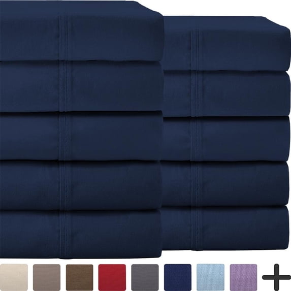 Bare Home Double-brushed Microfiber Wholesale Sheet Set Dark Blue, 10 Pack Queen