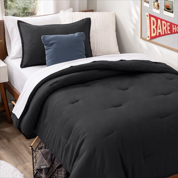 Bare Home Down Alternative Comforter Set - 2-Pieces - All Seasons - Twin/Twin-XL, Black