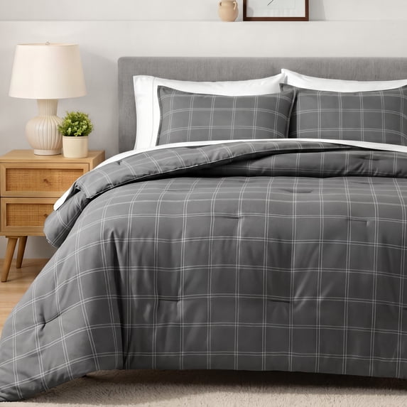 Bare Home Down Alternative Comforter Set - 2-Pieces - All Seasons - Twin/Twin-XL, Gray/White