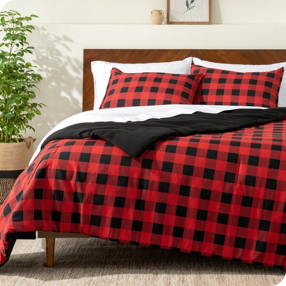 Bare Home Down Alternative Comforter Set - 3-Pieces - All Seasons - Full, Buffalo Plaid - Red/Black