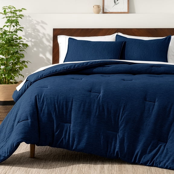 Bare Home Down Alternative Comforter Set - 3-Pieces - All Seasons - Full, Heather Dark Blue