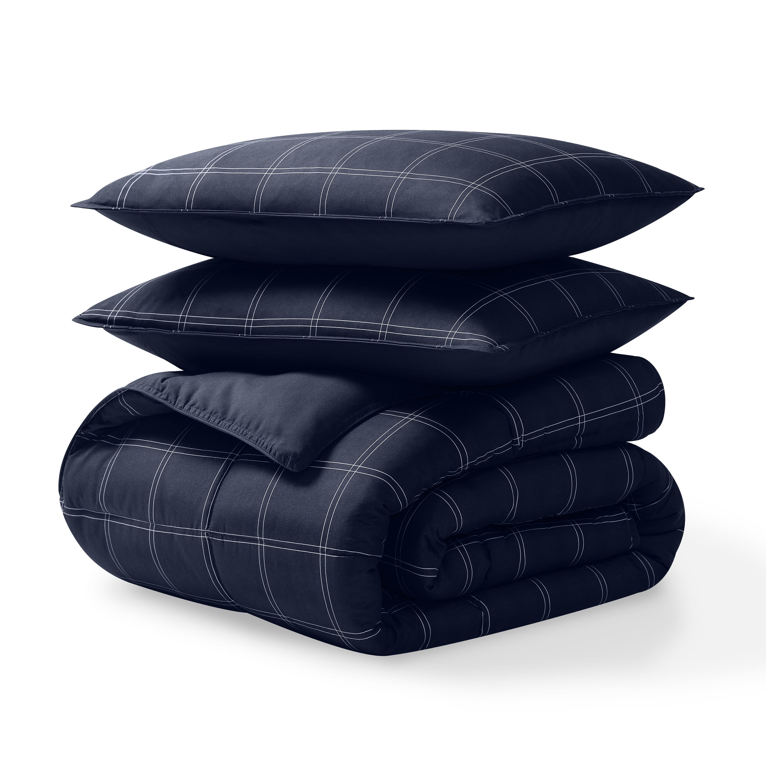 Full Dark Blue Modern Plaid Down Alternative Comforter Set
