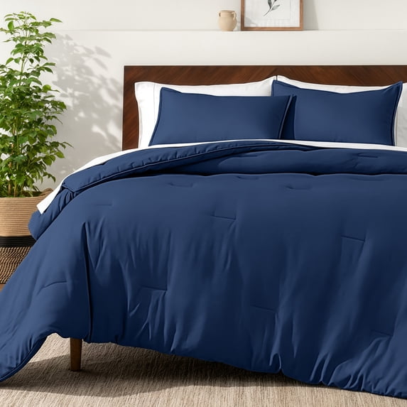 Bare Home Down Alternative Comforter Set - 3-Pieces - All Seasons - King, Dark Blue