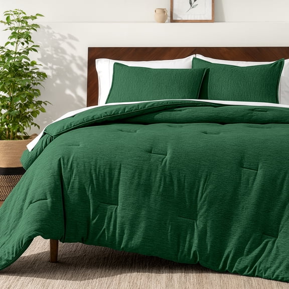 Bare Home Down Alternative Comforter Set - 3-Pieces - All Seasons - King, Heather Forest Green