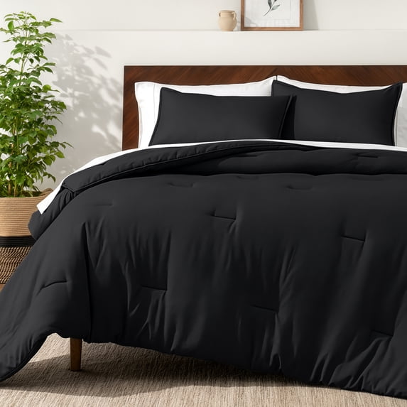 Bare Home Down Alternative Comforter Set - 3-Pieces - All Seasons - Oversized King, Black
