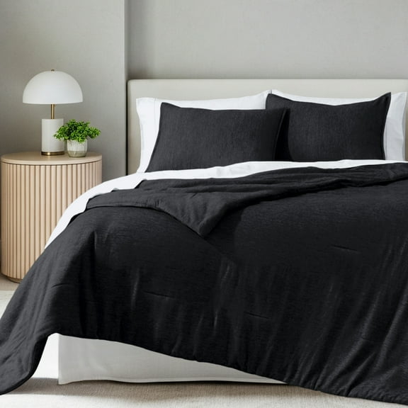 Bare Home Down Alternative Comforter Set - 3-Pieces - All Seasons - Oversized King, Heather Black