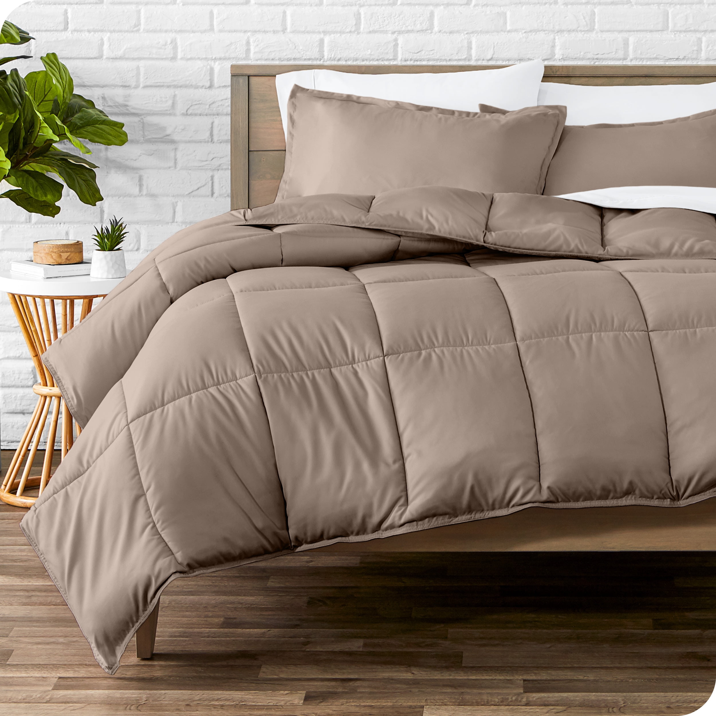 Oversized Queen Taupe Microfiber Down Alternative Comforter Set