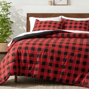 Bare Home Down Alternative Comforter Set - 3-Pieces - All Seasons - Queen, Buffalo Plaid - Red/Black