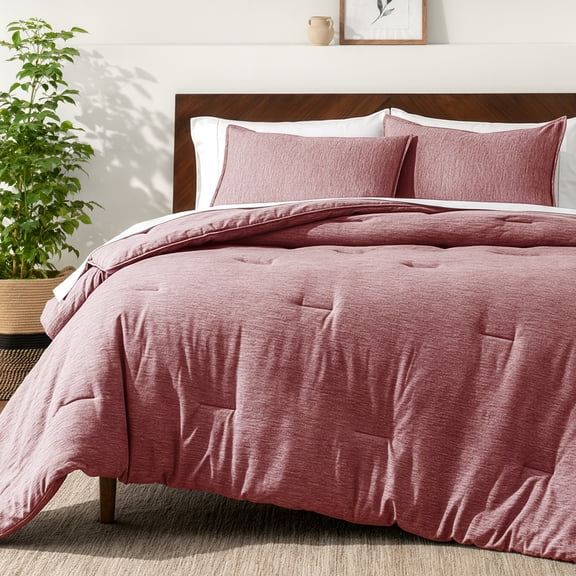 Bare Home Down Alternative Comforter Set - 3-Pieces - All Seasons - Queen, Heather Rosewood
