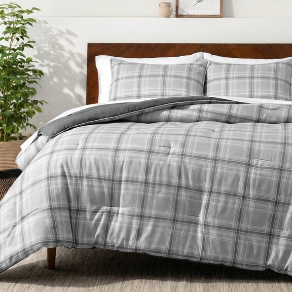 Bare Home Down Alternative Comforter Set - 3-Pieces - All Seasons - Queen, Tartan Plaid