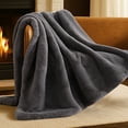 thumbnail image 1 of Bare Home Faux Fur Blanket - 47" x 60" - Ultra Soft Fleece - Throw, Dark Gray, 1 of 7