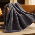 thumbnail image 1 of Bare Home Faux Fur Blanket - 47" x 60" - Ultra Soft Fleece - Throw, Dark Gray, 1 of 8