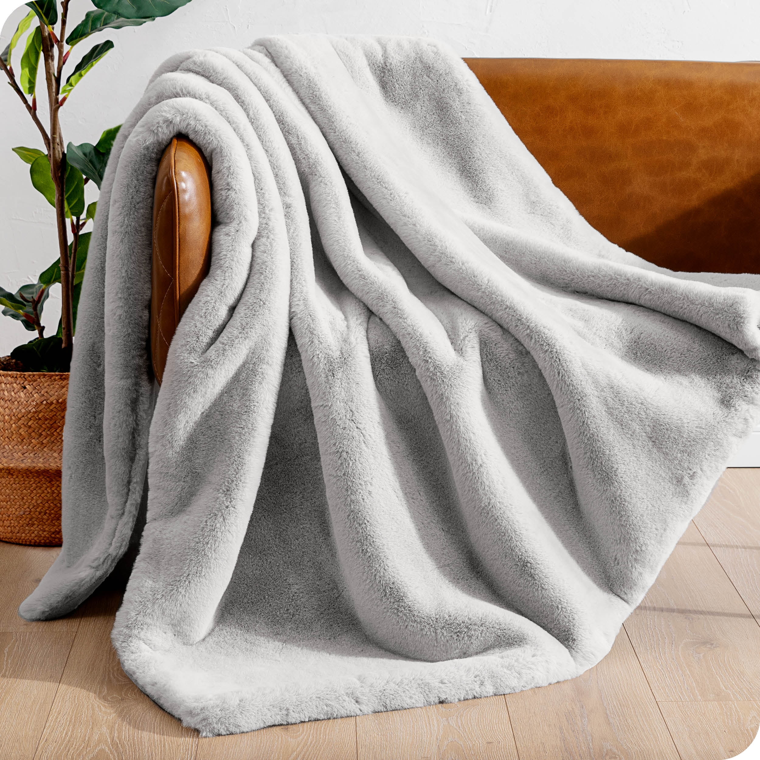 Bare Home Faux Fur Blanket - 47" x 60" - Ultra Soft Fleece - Throw, Silver