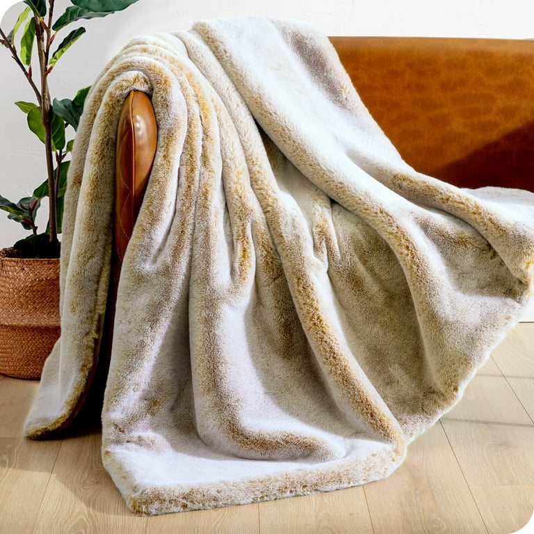 Bare Home Faux Fur Blanket - 47 x 60 - Ultra Soft Fleece - Throw,  Variegated Caramel 