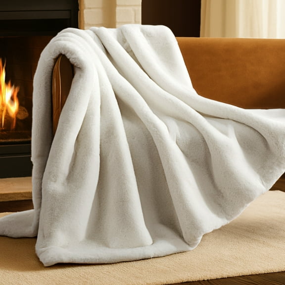 Bare Home Faux Fur Blanket - 47" x 60" - Ultra Soft Fleece - Throw, White