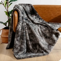 Bare Home Faux Fur Blanket - 60" x 80" - Ultra Soft Fleece - Oversized, Gray Tie Dye
