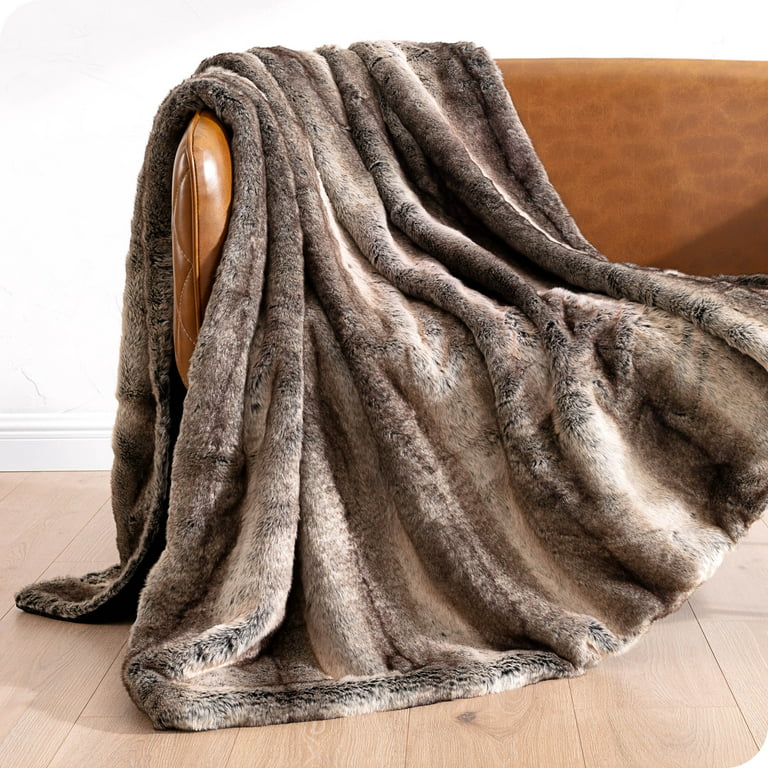 Bare Home Faux Fur Blanket - 60 x 80 - Ultra Soft Fleece - Oversized,  Ombre Stripe 