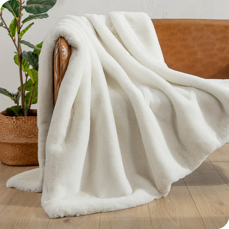 Bare Home Faux Fur Blanket - 60 x 80 - Ultra Soft Fleece - Oversized,  White 
