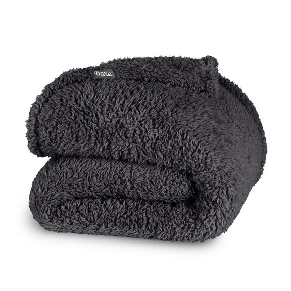 Bare Home Faux Shearling Blanket - Dual Layer - Fluffy & Soft - Lightweight - Full/Queen, Forged Iron Gray