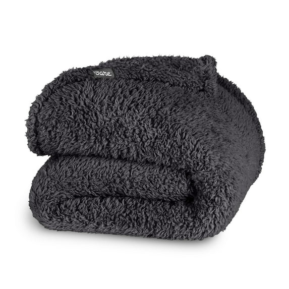 Bare Home Faux Shearling Blanket - Dual Layer - Fluffy & Soft - Lightweight - Throw/Travel, Forged Iron Gray