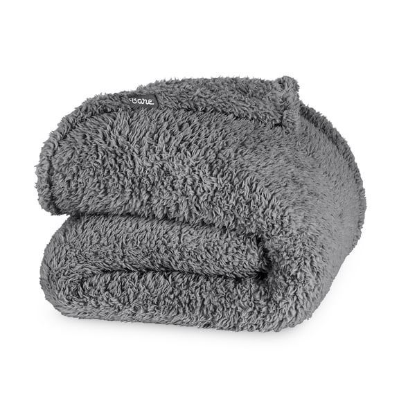 Bare Home Faux Shearling Blanket - Dual Layer - Fluffy & Soft - Lightweight - Throw/Travel, Gray